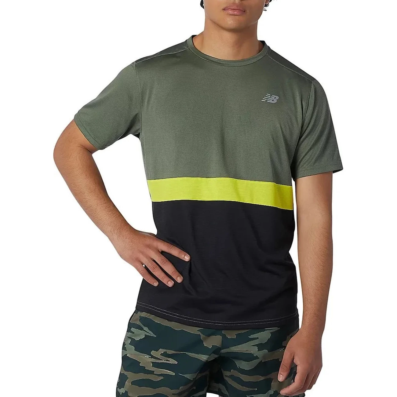 Grosses soldes 😍 Course A Pied Homme New Balance T-shirt New Balance Striped Accelerate VERT 🎉 – Image 4
